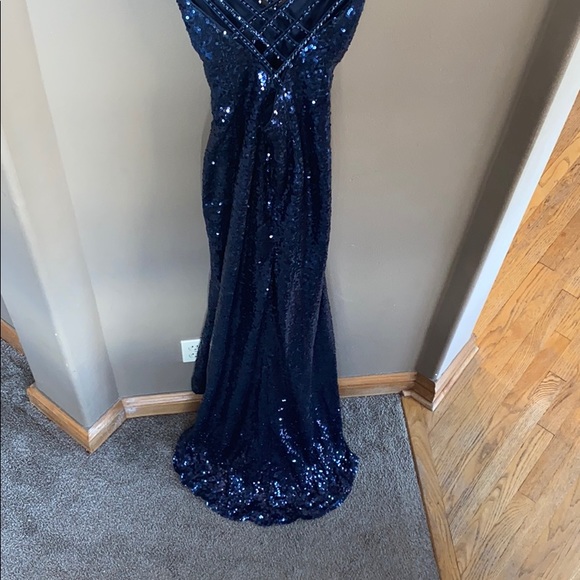 Navy Sequined Prom Dress - Picture 6 of 9